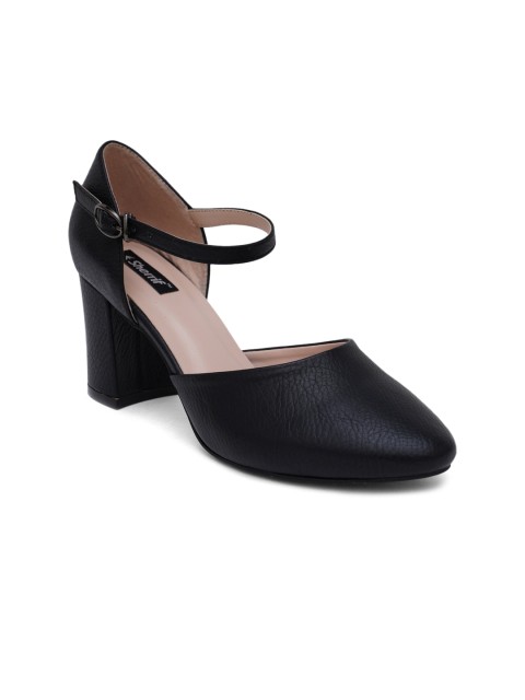 

Sherrif Shoes Black Solid Party Block Heels with Buckles