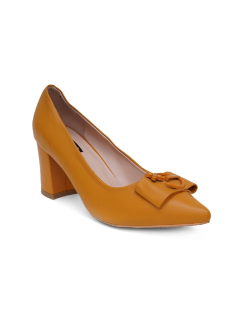 

Sherrif Shoes Yellow Party Block Pumps with Bows