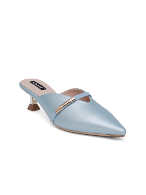

Sherrif Shoes Blue Party Kitten Mules with Buckles