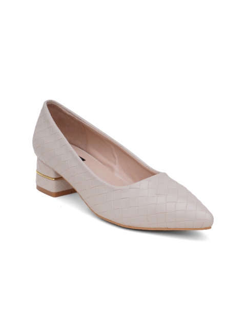 

Sherrif Shoes Women Cream-Colored Textured Block Pumps