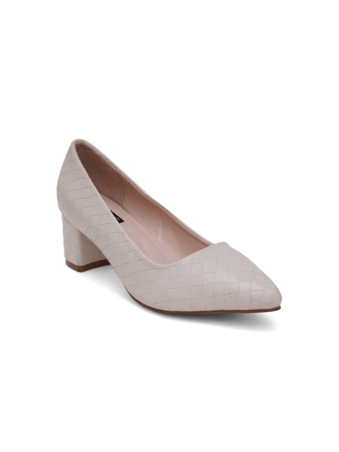 

Sherrif Shoes Cream-Coloured Textured Party Block Pumps