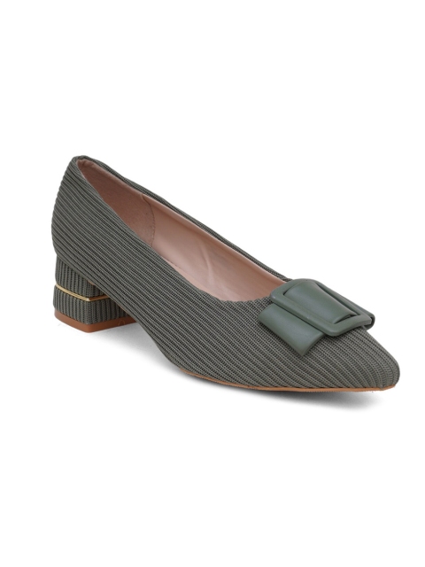 

Sherrif Shoes Green Striped Party Block Pumps with Bows