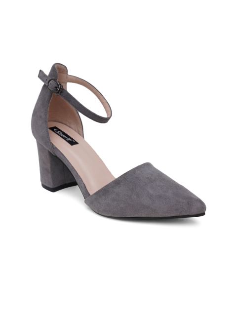 

Sherrif Shoes Grey Suede Party Block Pumps with Buckles