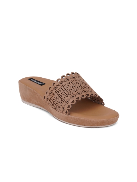 

Sherrif Shoes Beige Suede Wedge Heels with Laser Cuts