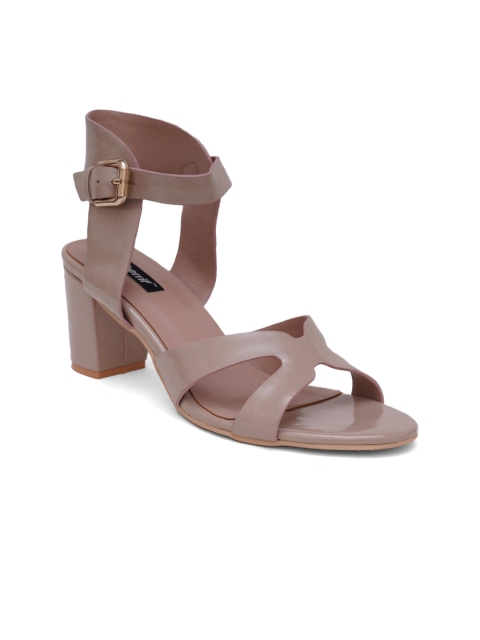 

Sherrif Shoes Beige Solid Block Heels with Buckles