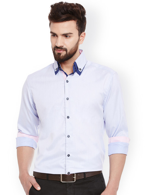 

Dazzio Men Blue Smart Slim Fit Solid Semiformal Shirt