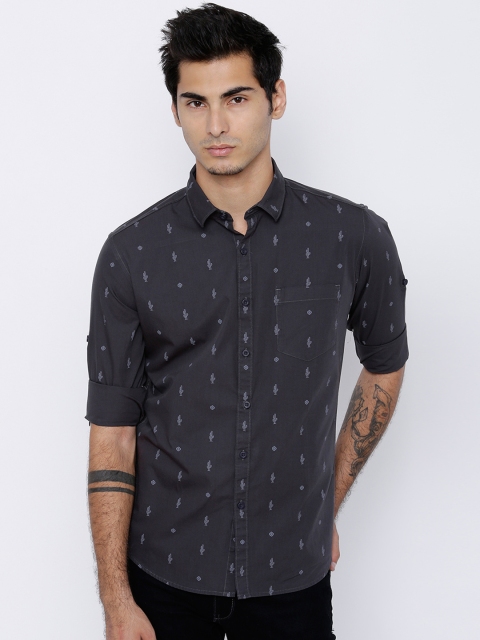 

HIGHLANDER Men Grey Slim Fit Printed Casual Shirt