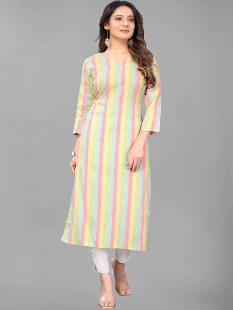 

GUNVANTI FAB Women Multicoloured Striped Pleated Kurta with Trousers, Multi