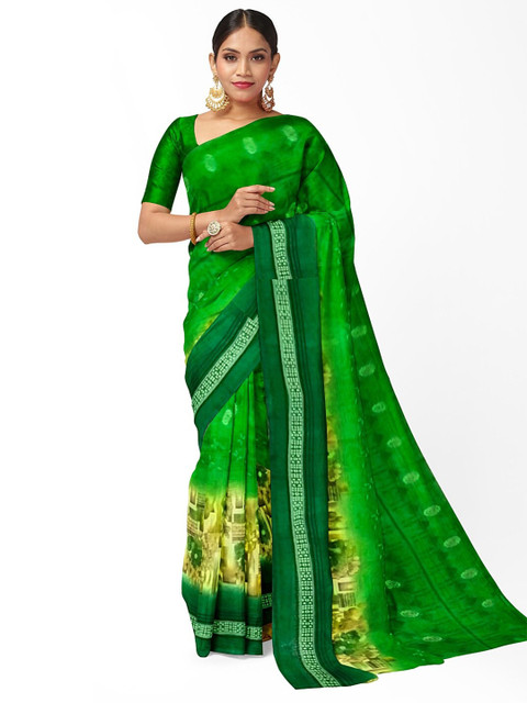 

SAADHVI Women Green Printed Pure Georgette Saree