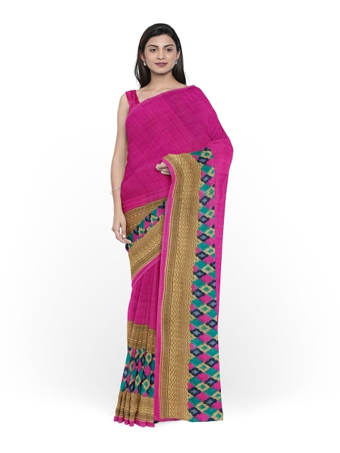 

SAADHVI Pink & Beige Ethnic Motifs Pure Georgette Dharmavaram Saree