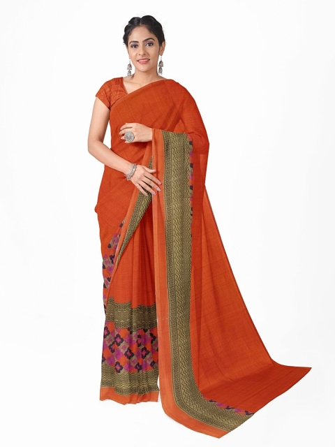 

SAADHVI Orange & Beige Ethnic Motifs Pure Georgette Dharmavaram Saree