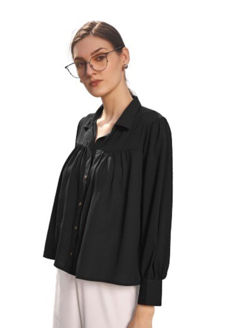 

NEOFAA Women Black Solid Georgette Shirt Style Top