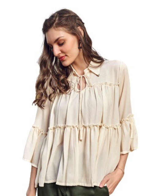 

NEOFAA Cream-Coloured Georgette Top