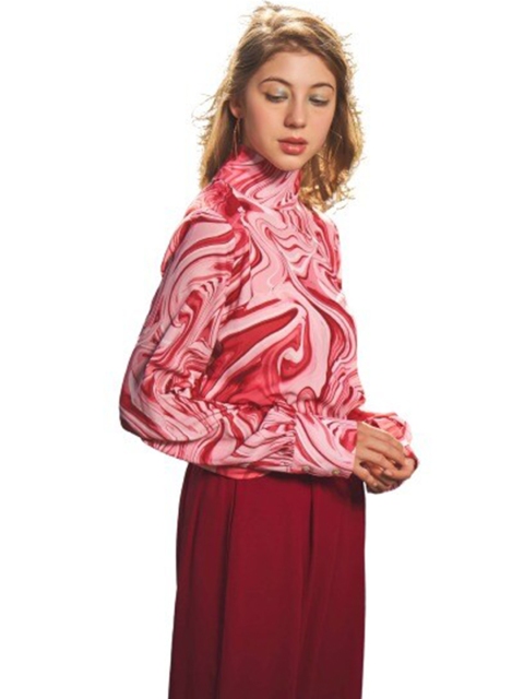 

NEOFAA Pink Print Georgette Shirt Style Top