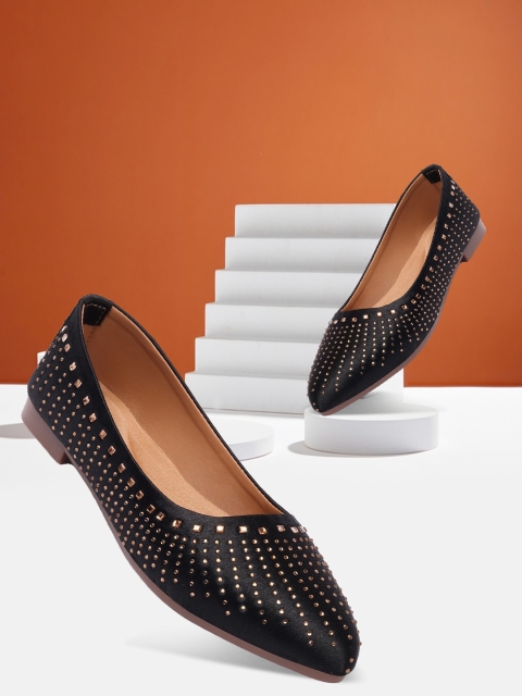 

RINDAS Women Black Embellished Ballerinas Flats