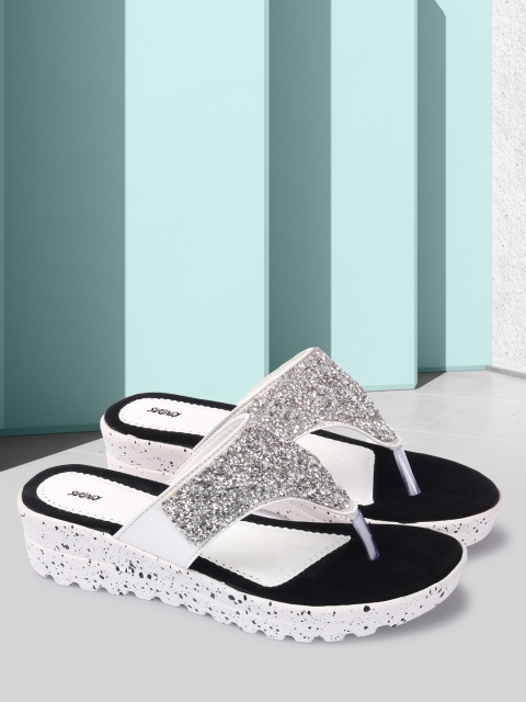 

RINDAS White Embellished Casual Wedge Pumps