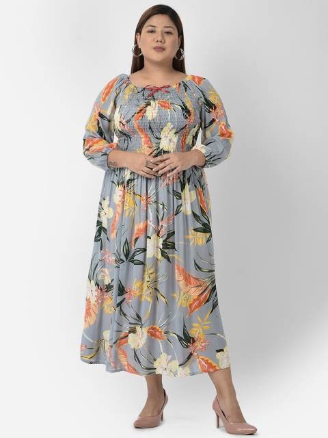 

VELDRESS Women Grey Floral Midi Dress