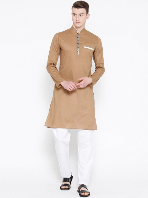

SG LEMAN Men Brown Angrakha Pure Cotton Kurta with Pyjamas