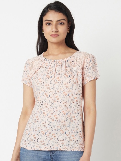 

Miss Grace Peach-Coloured Floral Print Top