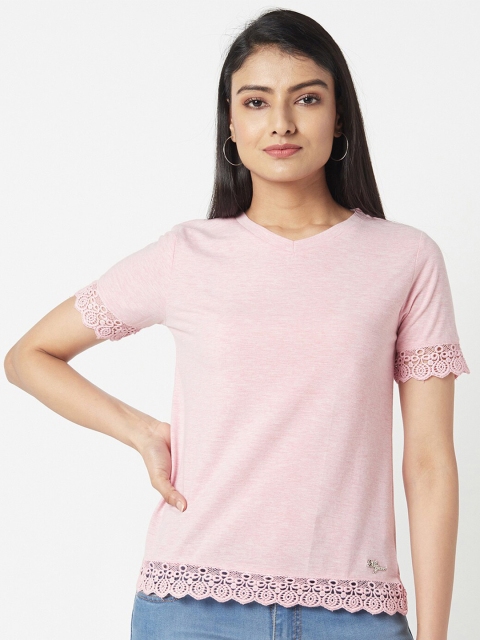 

Miss Grace Women Pink Self Design Cotton Blend Top