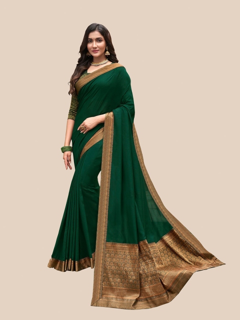 

UNITED LIBERTY Green & Gold-Toned Jacquard Art Silk Saree