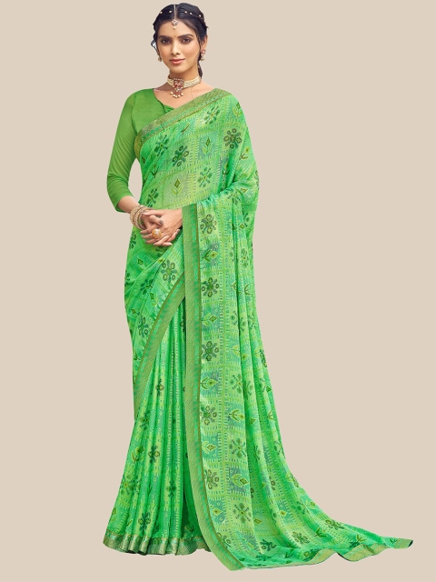 

UNITED LIBERTY Green Ethnic Motifs Zari Brasso Block Print Saree