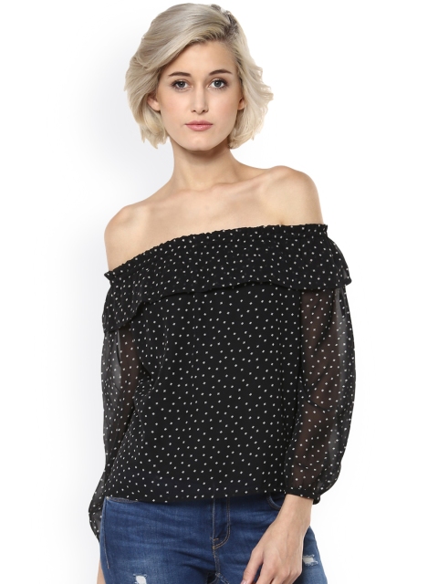 

Harpa Women Black Printed Bardot Top