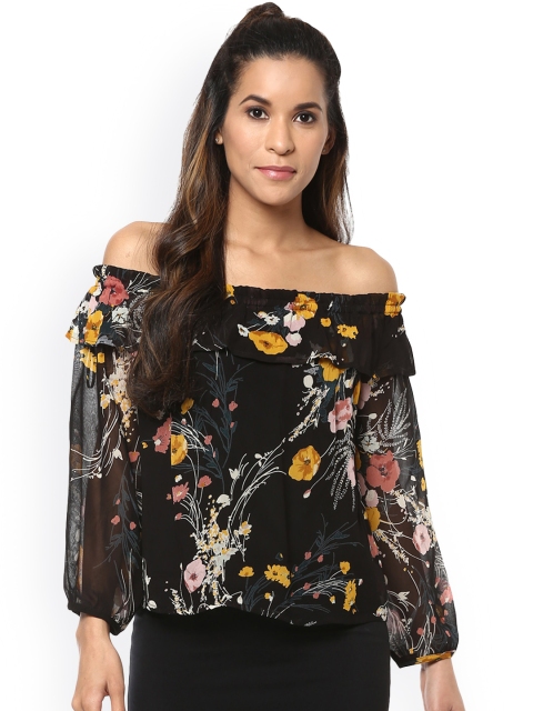 

Harpa Women Black Printed Bardot Top