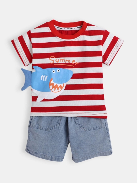 

Hopscotch Boys Red & Blue Striped T-shirt with Shorts