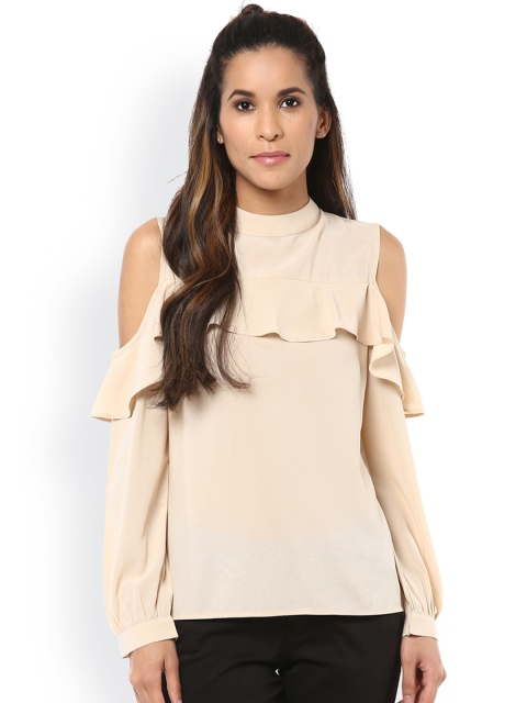 

Harpa Women Beige Cold Shoulder Top