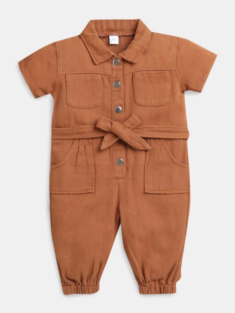 

Hopscotch Girls Brown Solid Jumpsuit