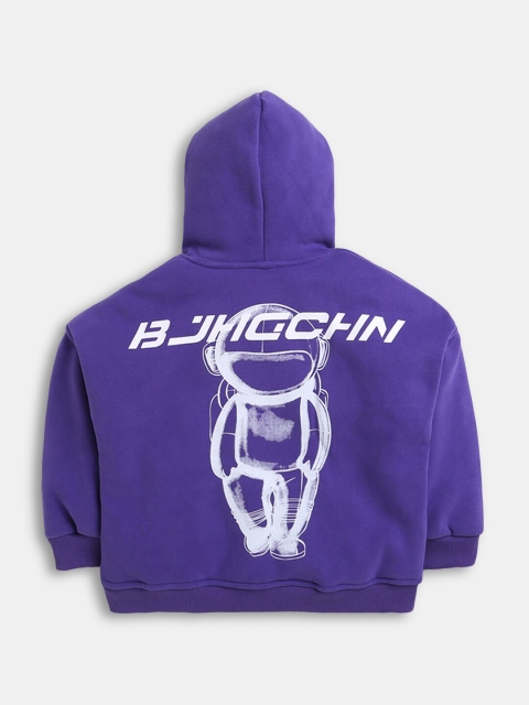 

Hopscotch Boys Purple Printed Hooded Sweatshirt
