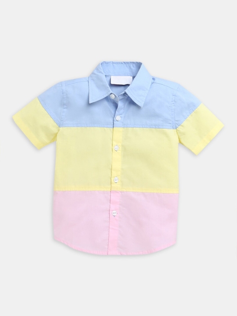 

Hopscotch Boys Blue & Yellow Colourblocked Casual Shirt