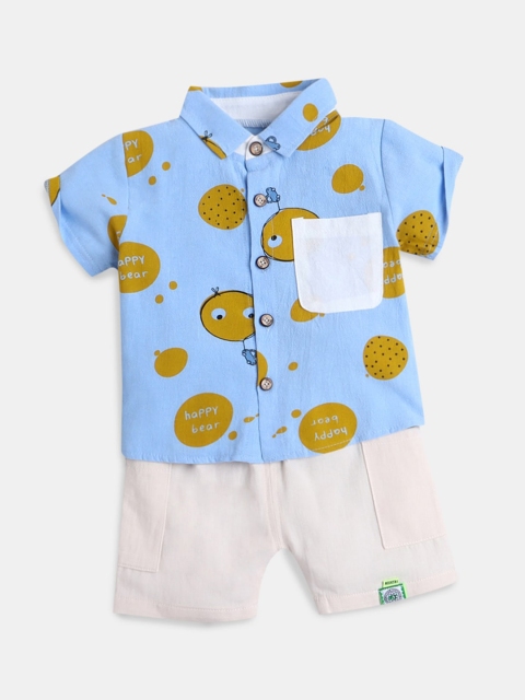 

Hopscotch Boys Blue & White Printed Shirt with Shorts