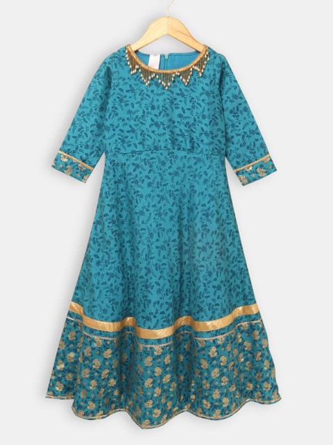 

Hopscotch Girls Blue Floral Ethnic Midi Dress