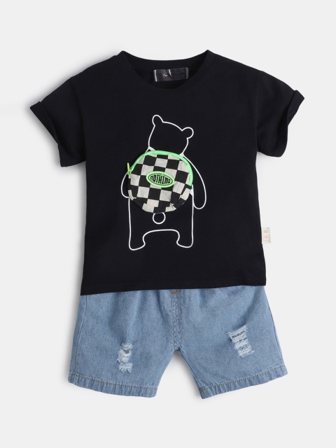 

Hopscotch Boys Black Graphic Print Tee And Short Set