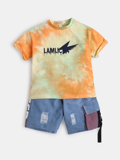

Hopscotch Boys Yellow & Orange Printed T-shirt with Shorts