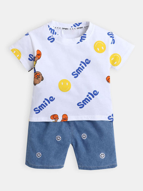 

Hopscotch Boys White & Blue Printed T-shirt with Shorts