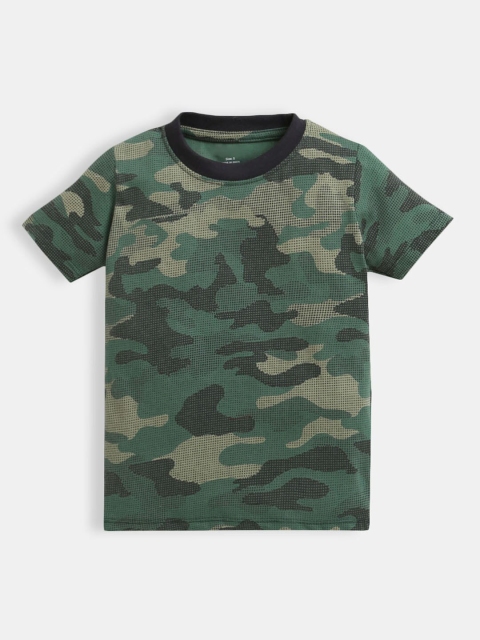 

Hopscotch Boys Olive Green & Black Camouflage Printed T-shirt