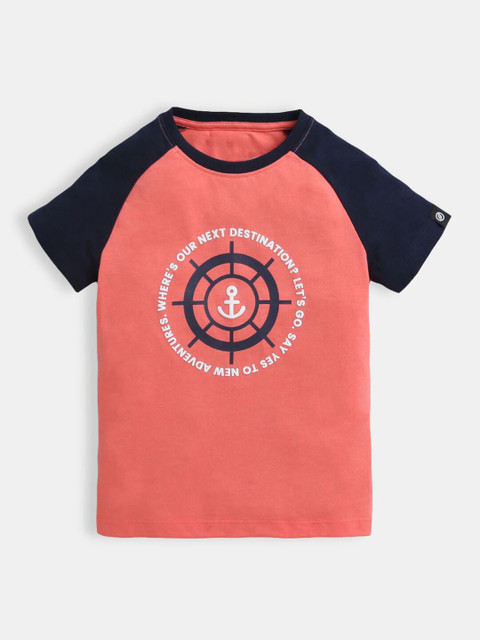 

Hopscotch Boys Peach-Coloured Printed Cotton T-shirt