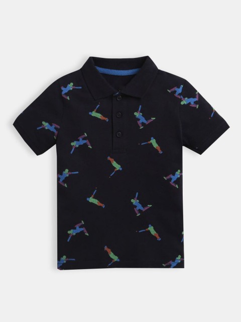 

Hopscotch Boys Navy Blue Printed Polo Collar T-shirt