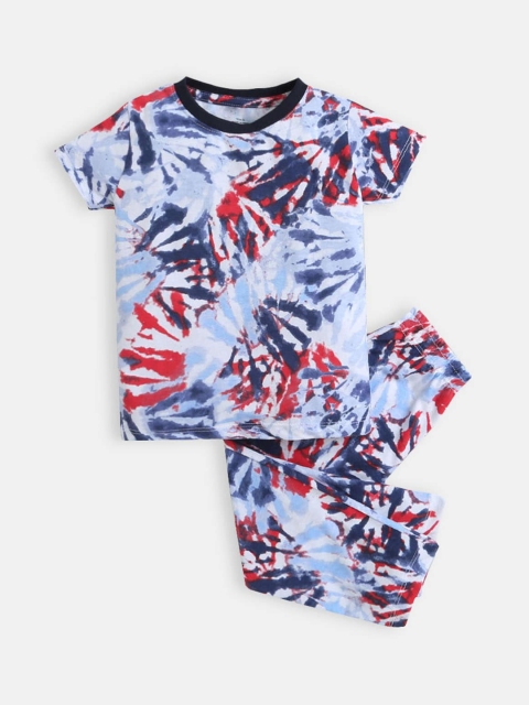

Hopscotch Boys Blue & Red Tie and Dye Pure Cotton Night suit