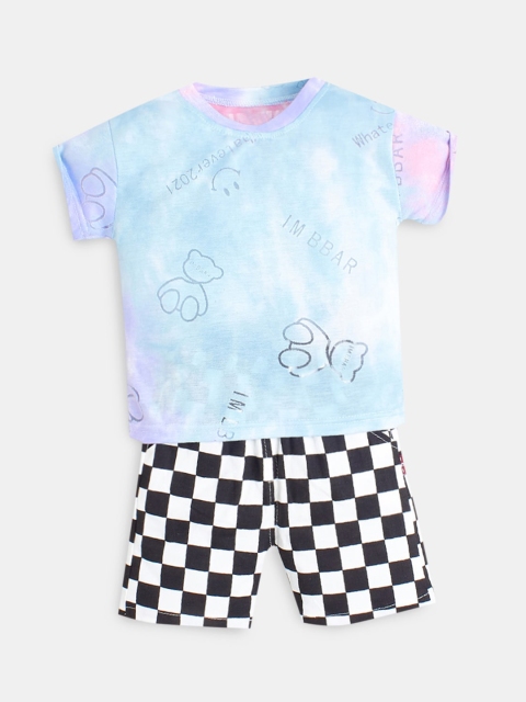

Hopscotch Boys Pink & Blue Printed T-shirt with Shorts
