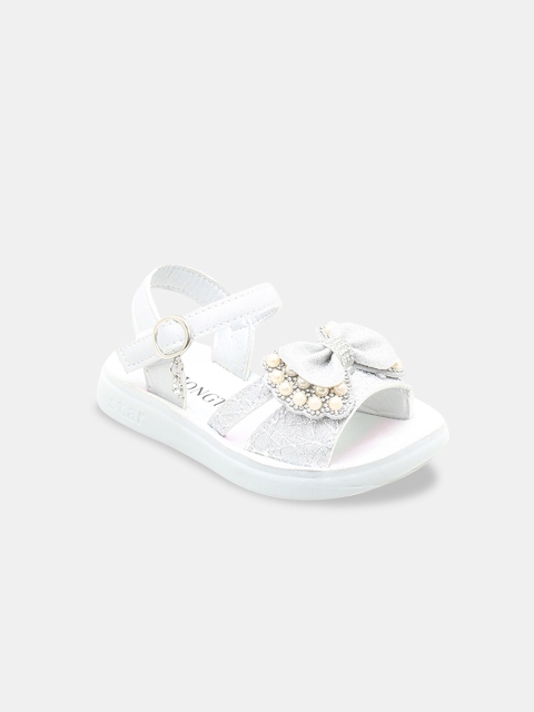 

Hopscotch Girls Silver-Toned & White PU Comfort Sandals
