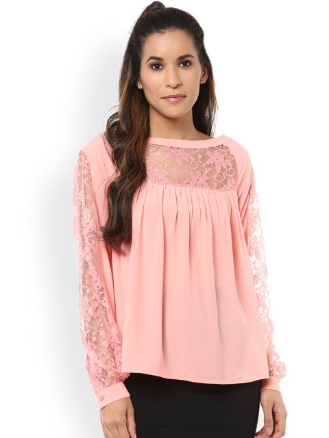

Harpa Women Pink Top with Lace Detail