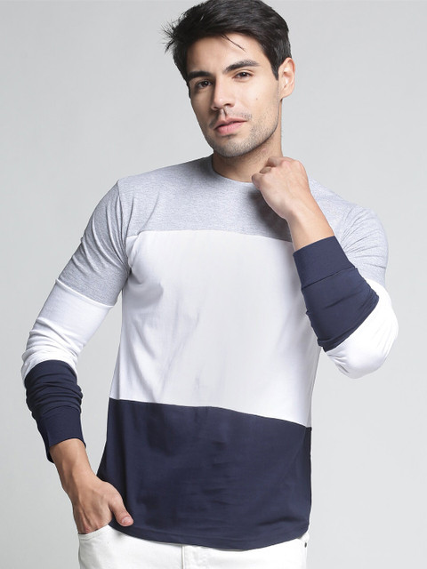 

Trends Tower Men Grey Melange Colourblocked V-Neck T-shirt