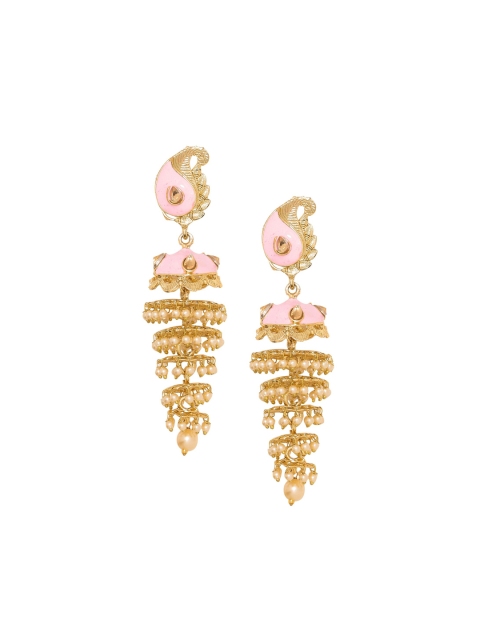 

Sanjog Women Gold-Plated & Pink Classic Drop Earrings