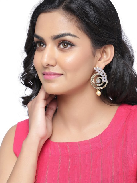 

Sanjog Gold-Plated White Circular Drop Earrings
