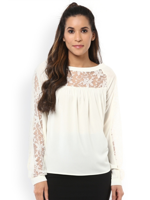 

Harpa Women White Top with Lace Detail
