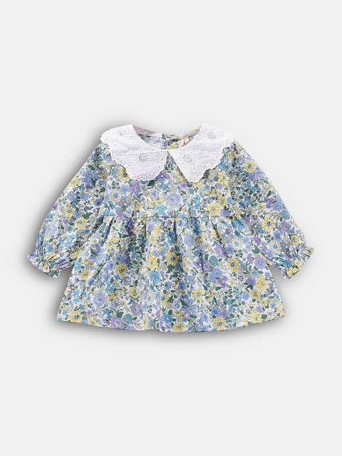 

Hopscotch Green Floral Print Peter Pan Collar Empire Top